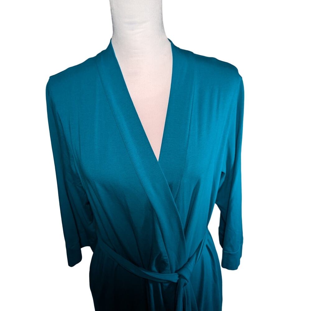 Knit long robe Sz M Teal green Pockets Unbranded Cotton/Span Bust 42" Length 49"